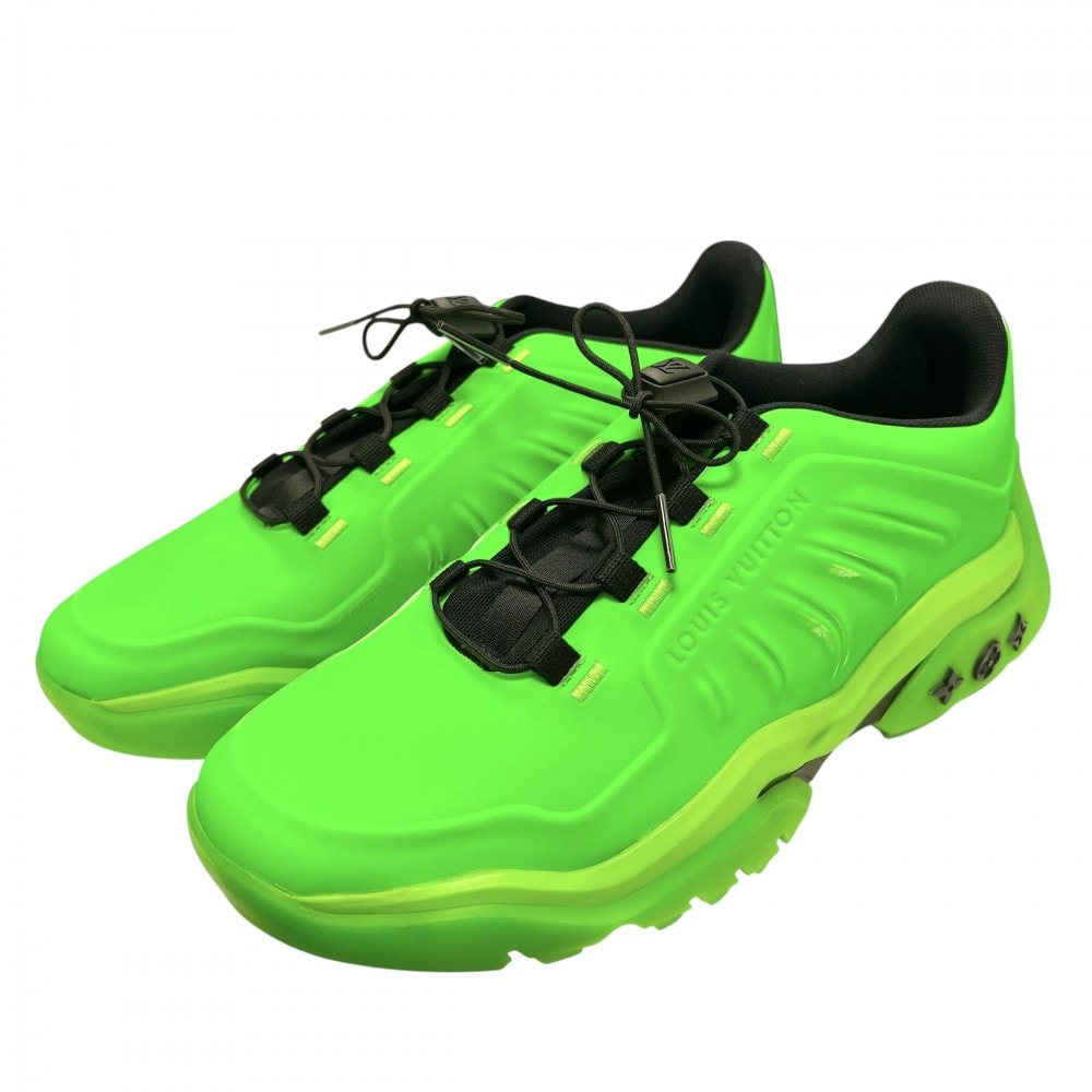 LOUIS VUITTON ルイヴィトン スニーカー ミレニアムライン レースアップ シューズ 靴 5.5サイズ 約25cm ファッションアイテム ラバー    グリーン 緑 ブラック 黒 メンズ 美品【中古品】
