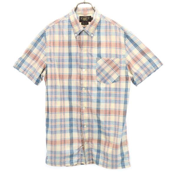 RRL ダブルアールエル 黒タグ 一ツ星 チェック柄 半袖 シャツ S ネイビー×ピンク RALPH LAUREN