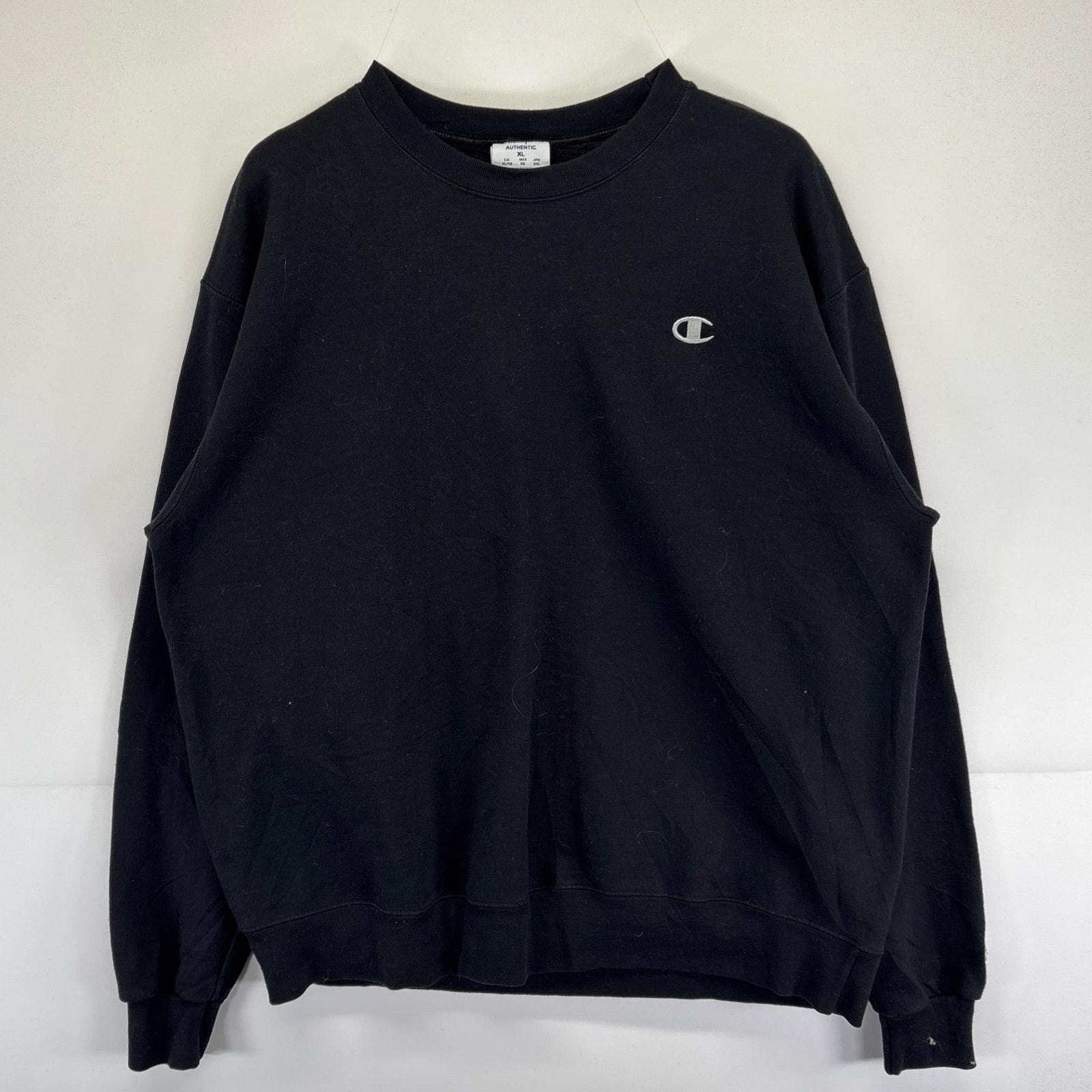 古着 チャンピオン Champion スウェット 大きいサイズ クルーネック トレーナー ワンポイントロゴ刺繍  XL  ブラック メンズ