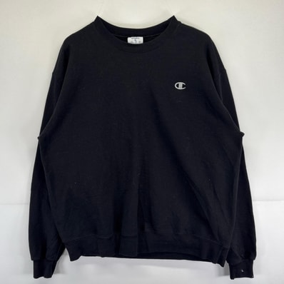 古着 チャンピオン Champion スウェット 大きいサイズ クルーネック トレーナー ワンポイントロゴ刺繍 XL ブラック メンズ