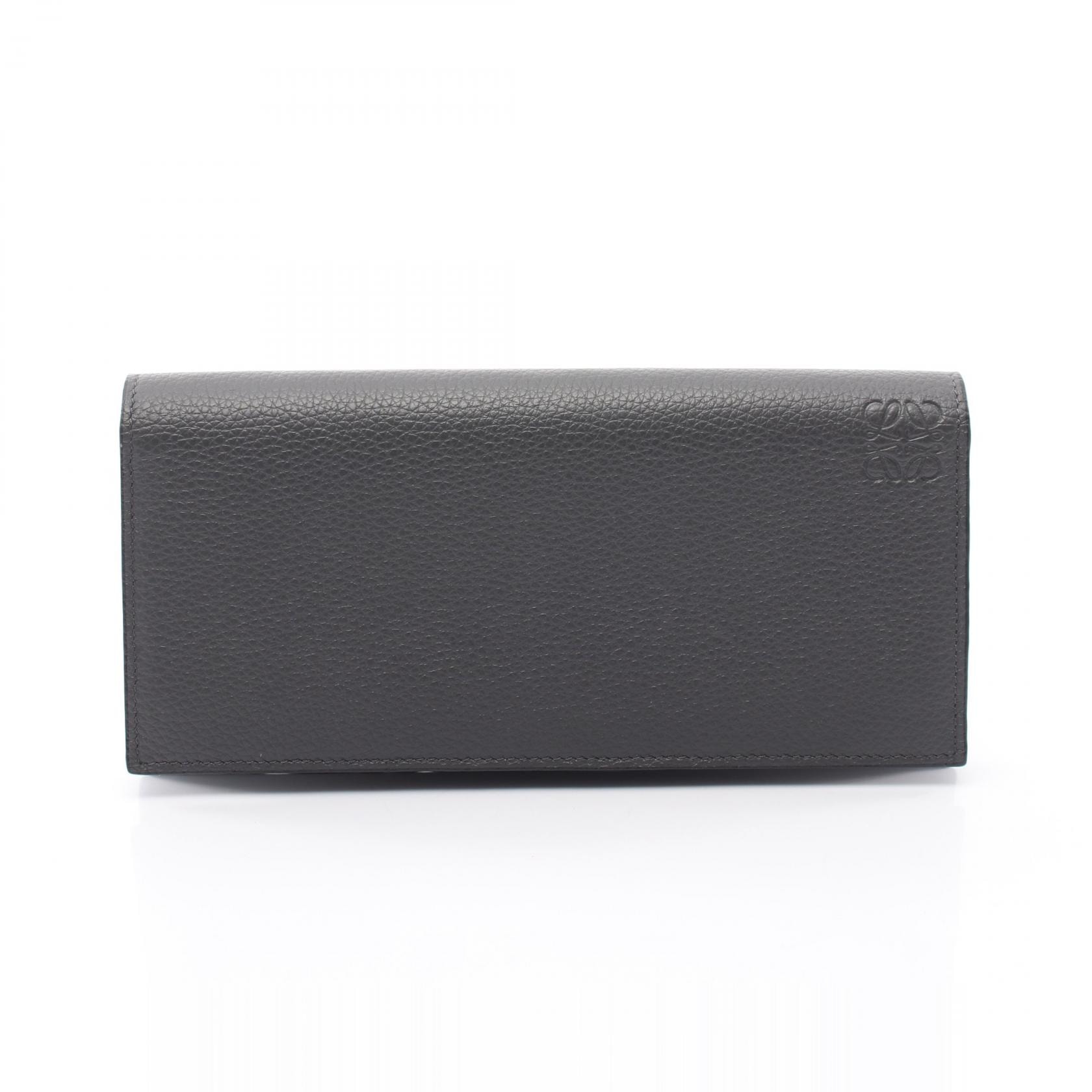 ロエベ LOEWE ロング ホリゾンタル ウォレット 二つ折り長財布 財布 レザー メンズ グレー系 C660978X01 【中古】