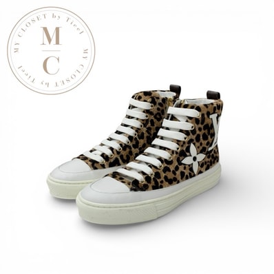 ルイヴィトン LOUIS VUITTON ステラーライン モノグラム スニーカー 靴 シューズ ハラコ レザー ブラウン ホワイト 未使用 レオパード ハイカット LVロゴ