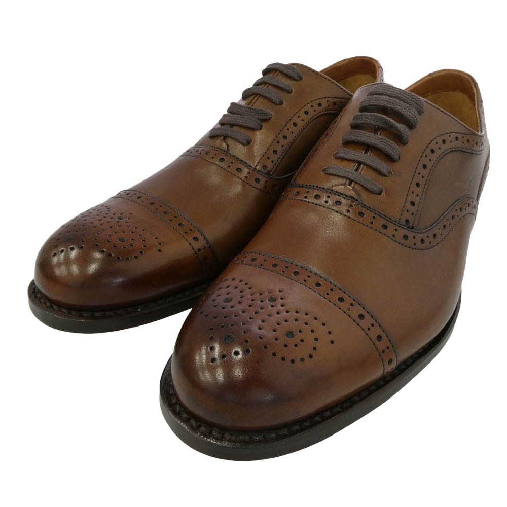 Clarks クラークス BLACKCHECK CAP COGNAC LEATHER ブラックチェック キャップ レザー ドレス シューズ ブラウン系 UK6 1/2【中古】