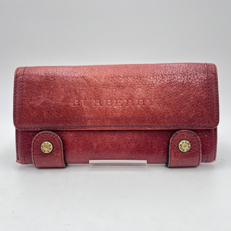 BURBERRY(バーバリー) 長財布 ロングウォレット がま口 二つ折り レザー レッド ゴールド金具 レディース 【中古】