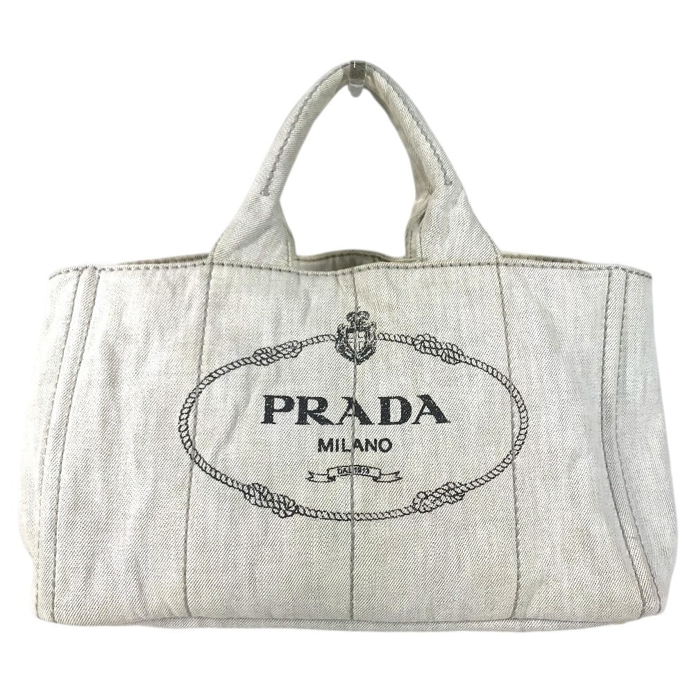 プラダ PRADA カナパ ロゴ カバン トートバッグ ハンドバッグ コットン ホワイト系