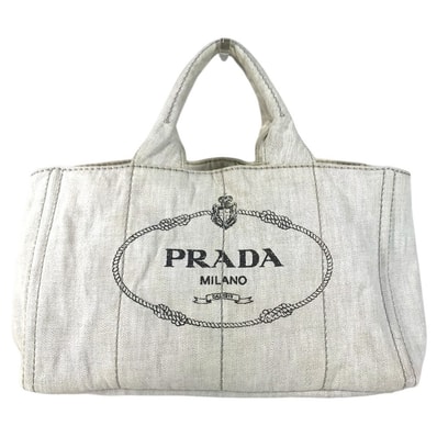 プラダ PRADA カナパ ロゴ カバン トートバッグ ハンドバッグ コットン ホワイト系