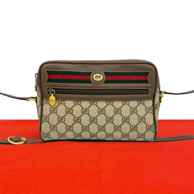 GUCCI グッチ シェリーライン GG 柄 ロゴ レザー PVC ショルダーバッグ ブラウン
511-1