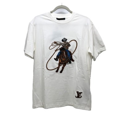 ルイヴィトン LOUIS VUITTON グラフィックエンブロイダード 1AFXNM 刺繍シャツ Tシャツ 半袖 アパレル 半袖Tシャツ コットン ホワイト 未使用