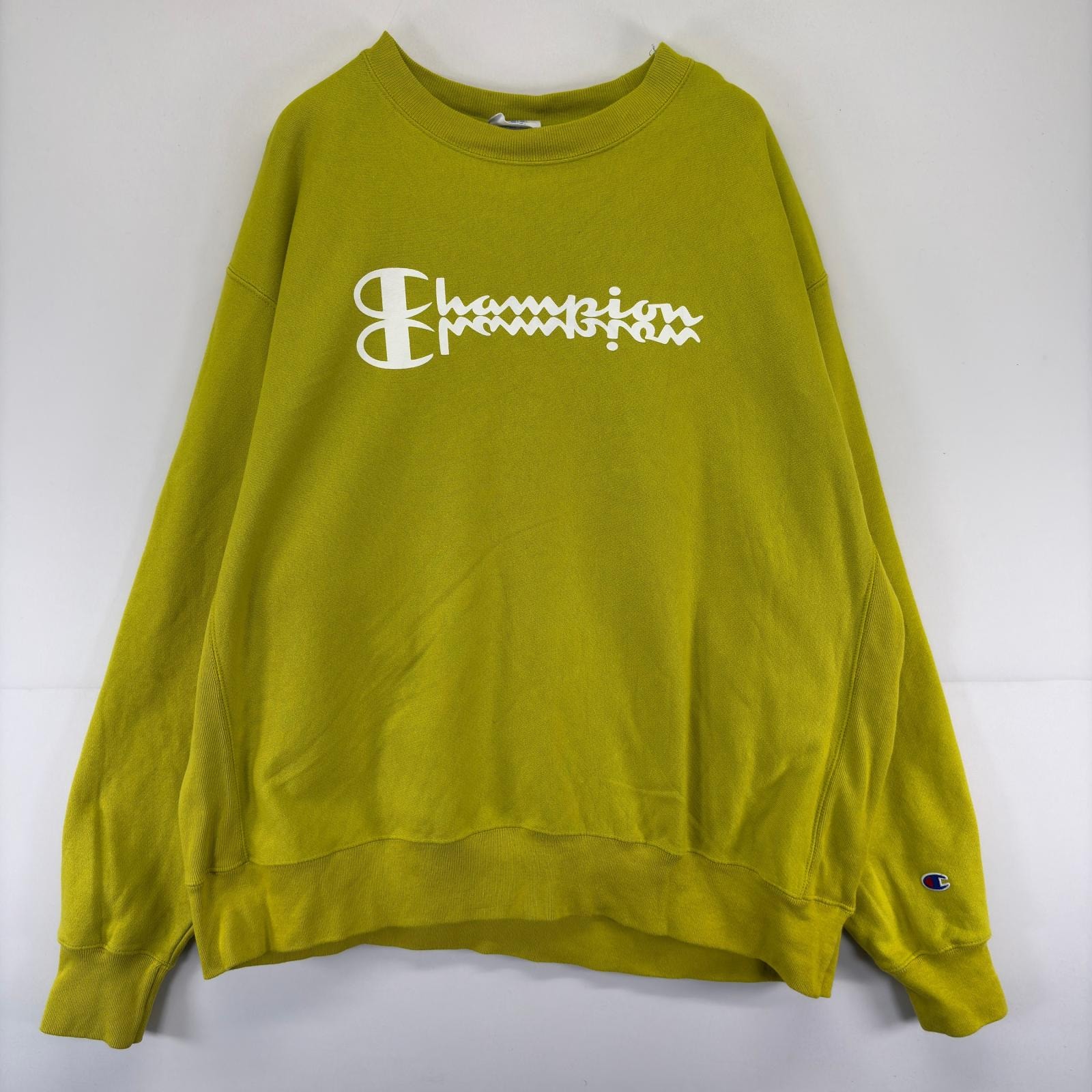 古着 チャンピオン Champion スウェット リバースウィーブ 大きいサイズ ロゴ プリント トレーナー 2XL  グリーン系 メンズ