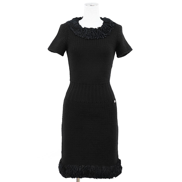 【美品】 シャネル ニット ワンピース レディース ブラック 36 CHANEL
