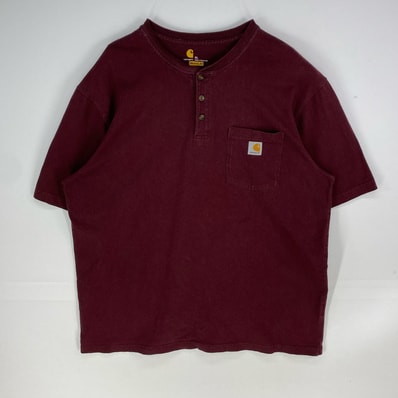 古着 カーハート Carhartt 長袖Tシャツ ワンポイント ヘンリーネック オリジナルフィット ショートスリーブ XL レッド系 メンズ