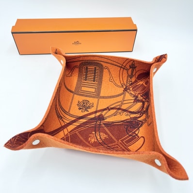 HERMES(エルメス)ミーズ・エ・ルランス ヴィンテージ 小物入れ トレー フェルト オレンジ ホースモチーフ インテリア【中古】