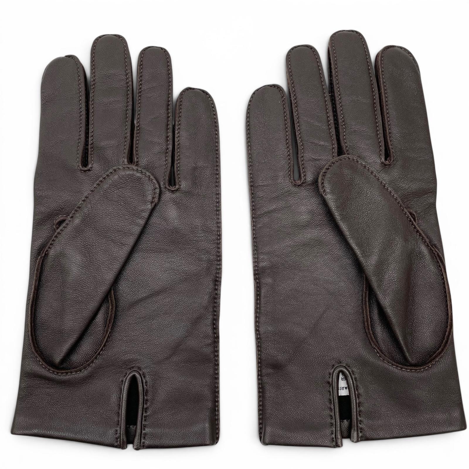 A (未使用に近い)】極美品 エルメス 手袋 ダークブラウン メンズ 8.5