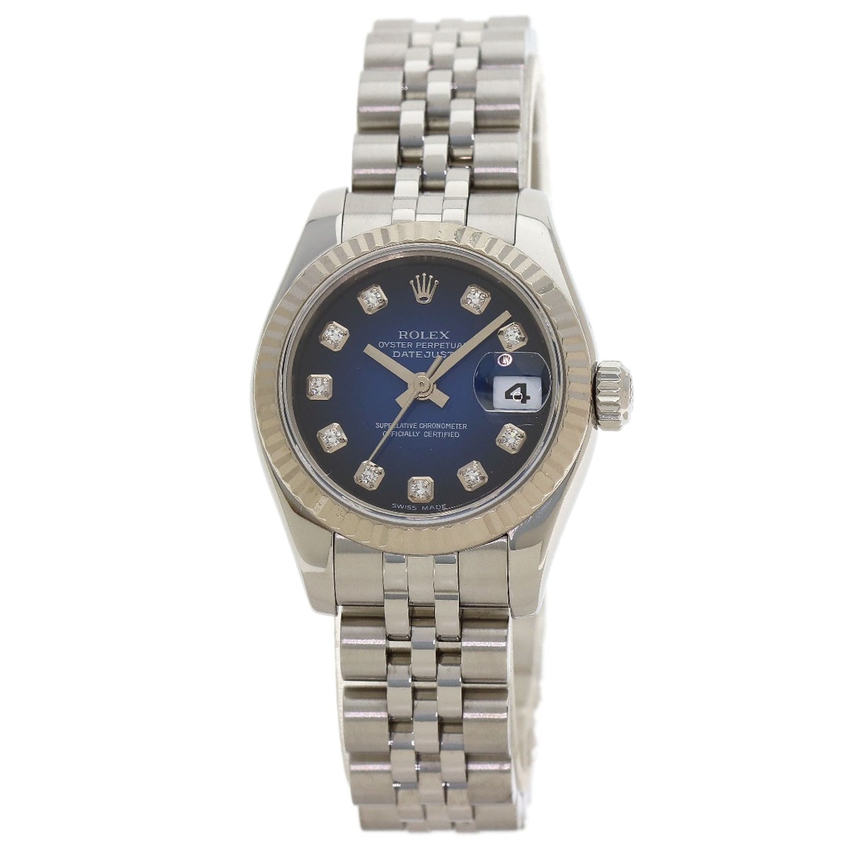 ROLEX ロレックス 179174G デイトジャスト 10P ダイヤモンド ブルーグラデーション 腕時計 SS SS K18WG レディース [中古]