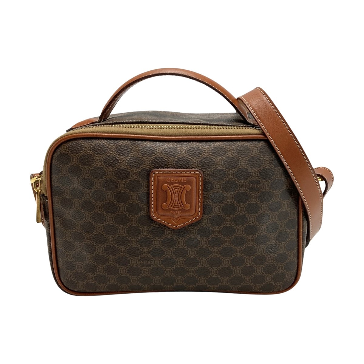 ☆☆CELINE セリーヌ マカダム柄 2WAYバッグ M95 ブラウン ハンドバッグ ショルダーバッグ PVC×レザー