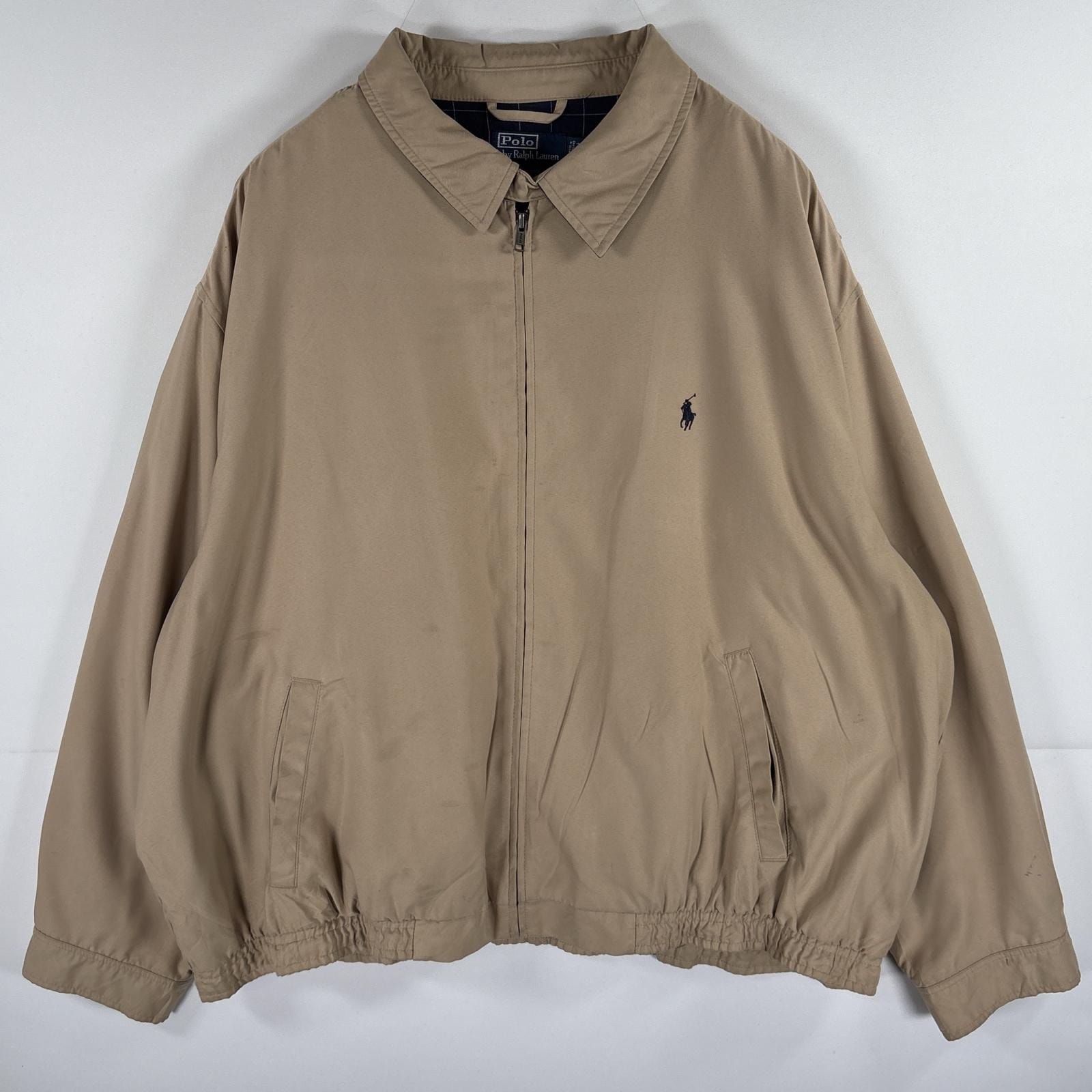 古着 ポロバイラルフローレン Polo by Ralph Lauren スウィングトップジャケット フルジップ ドリズラー 襟付き 大きいサイズ 3XB ベージュ メンズ