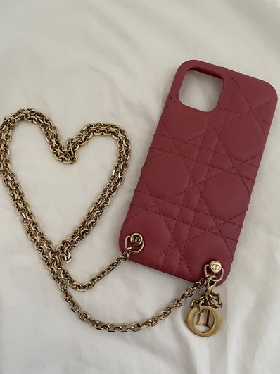 Dior Lady Dior Iphone 12 & 12 Pro Case Canage Lamskin With Chain "Pink"