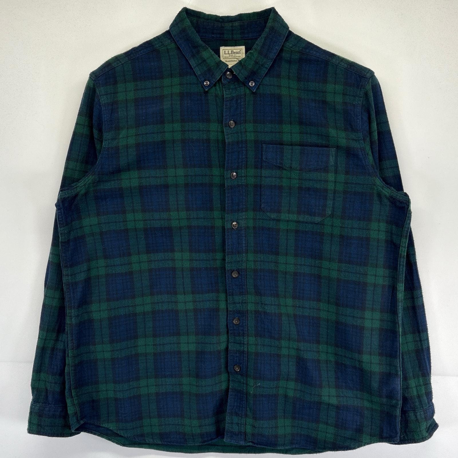 古着 エルエルビーン L.L.Bean 長袖シャツ ネルシャツ チェック柄 アウトドア ブラックウォッチ ボタンダウン L ネイビー メンズ