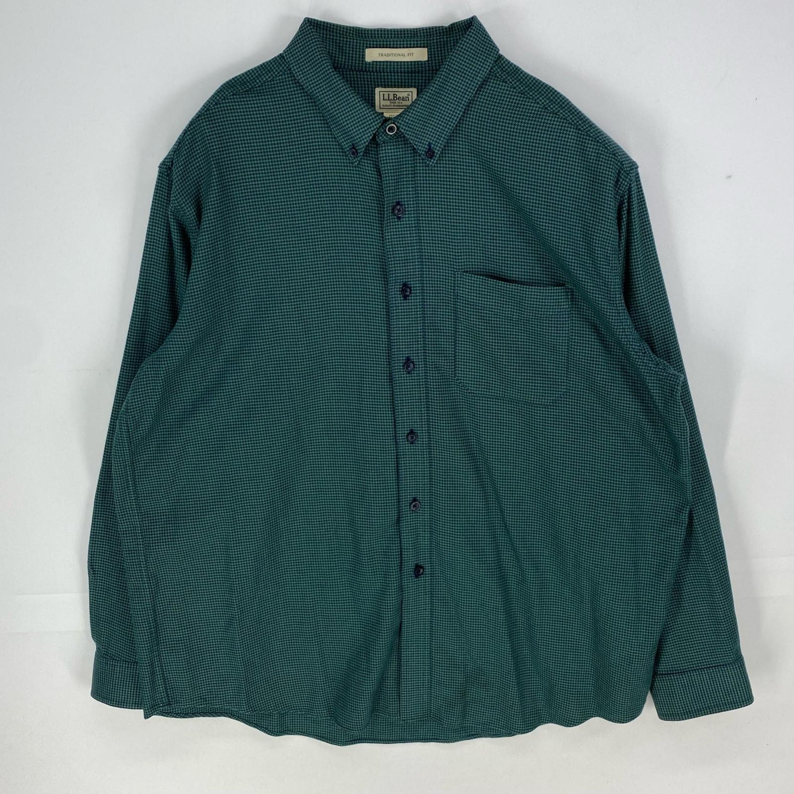 古着 エルエルビーン L.L.Bean 長袖シャツ 千鳥柄 ボタンダウン ロングスリーブ アウトドア XL  グリーン系 メンズ