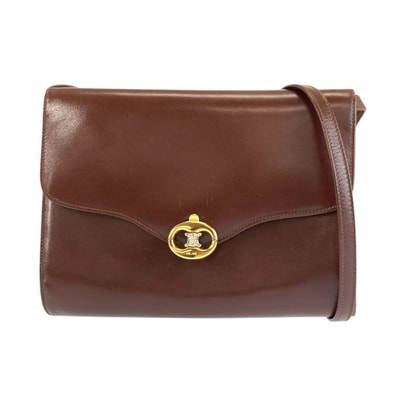 美品 CELINE セリーヌ ヴィンテージ ブラゾン ブラウン ゴールド金具 レザー ショルダーバッグ ポシェット 602322 【中古】