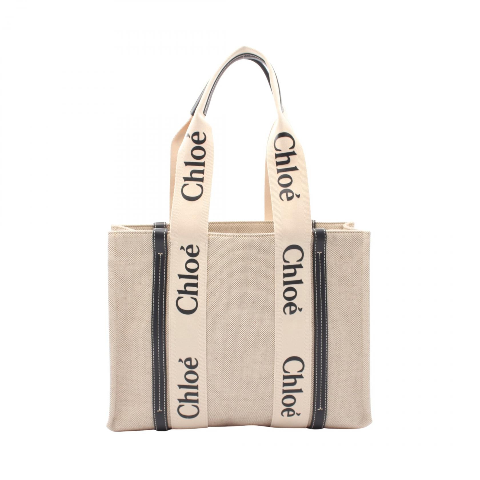 クロエ Chloe WOODY ウッディ ミディアム トート トートバッグ バッグ キャンバス レディース ベージュ系 / ブラック系 CHC22AS383I2691J 【中古】