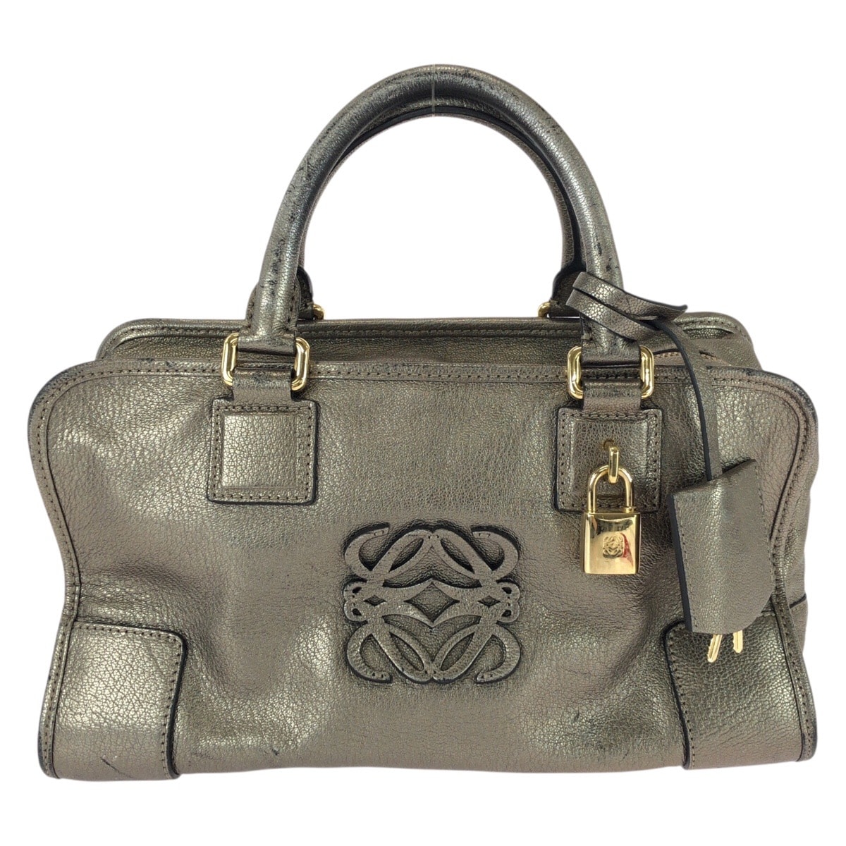 LOEWE ロエベ アナグラム アマソナ28 ゴールド シルバーゴールド レザー ハンドバッグ ミニボストンバッグ 604315 【中古】
