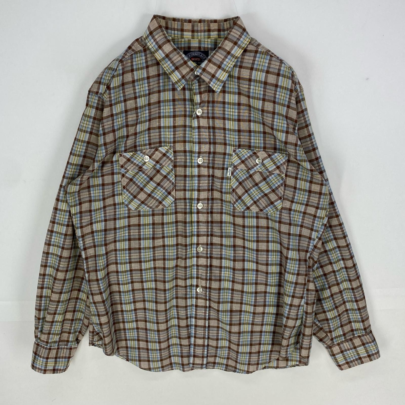 古着 70's/70年代 ヴィンテージ リーバイス Levi's USA製 長袖シャツ 胸ポケット ロングスリーブ XL ブラウン系 チェック メンズ