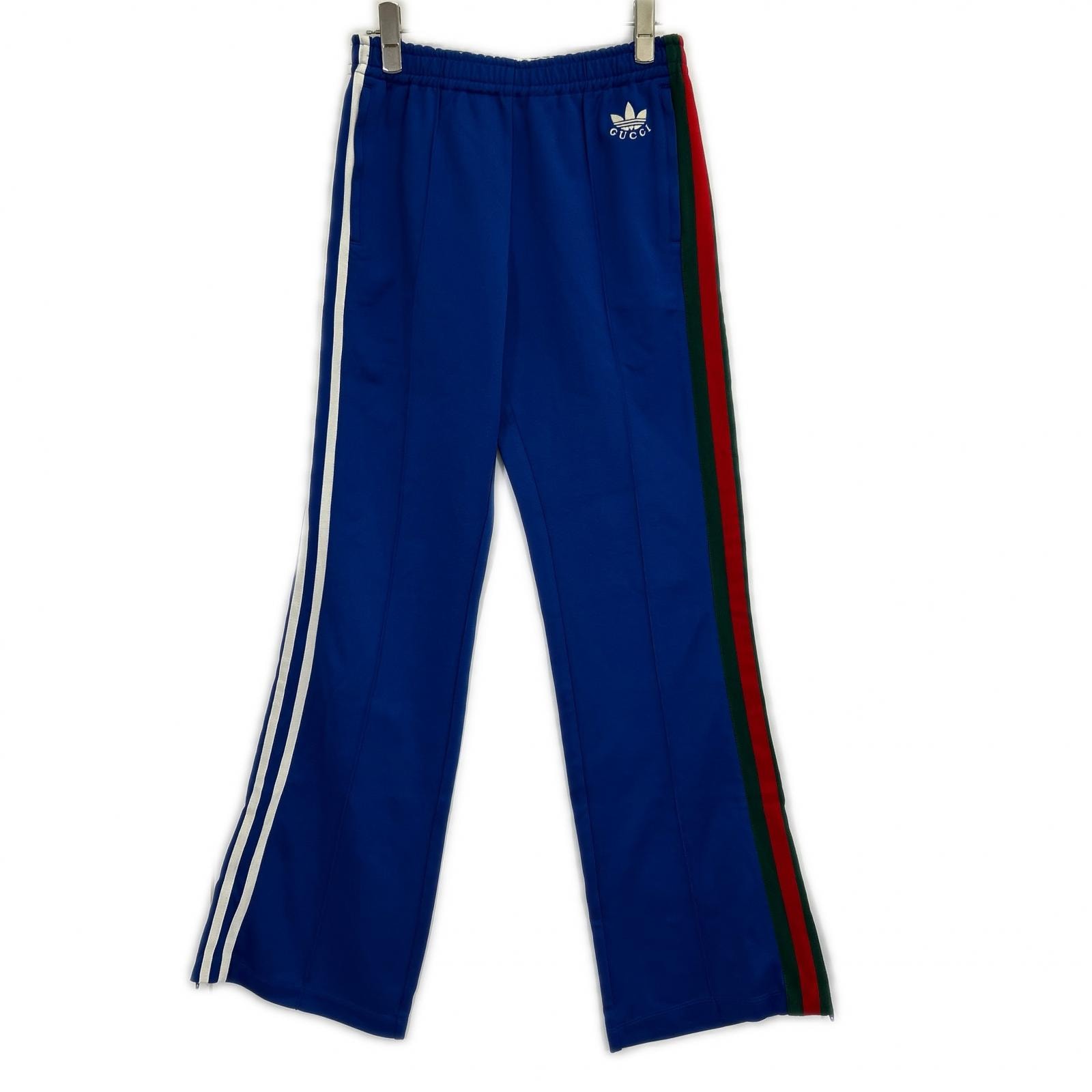 グッチ 696270 ×adidas ブルー サイドライン フレアトラックパンツ S