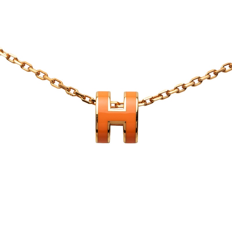 エルメス ミニ ポップアッシュ ポップH ペンダント ネックレス ピンクゴールド オレンジ メッキ エナメル レディース HERMES 【中古】
