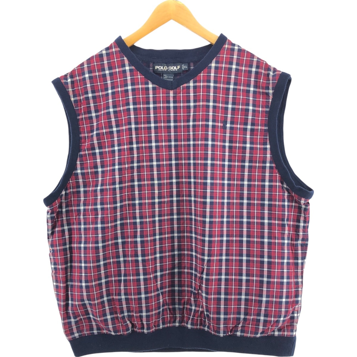 古着 90年代 ラルフローレン Ralph Lauren POLO GOLF ポロゴルフ チェック柄 Vネック コットンベスト メンズXL相当 ヴィンテージ/eaa554285