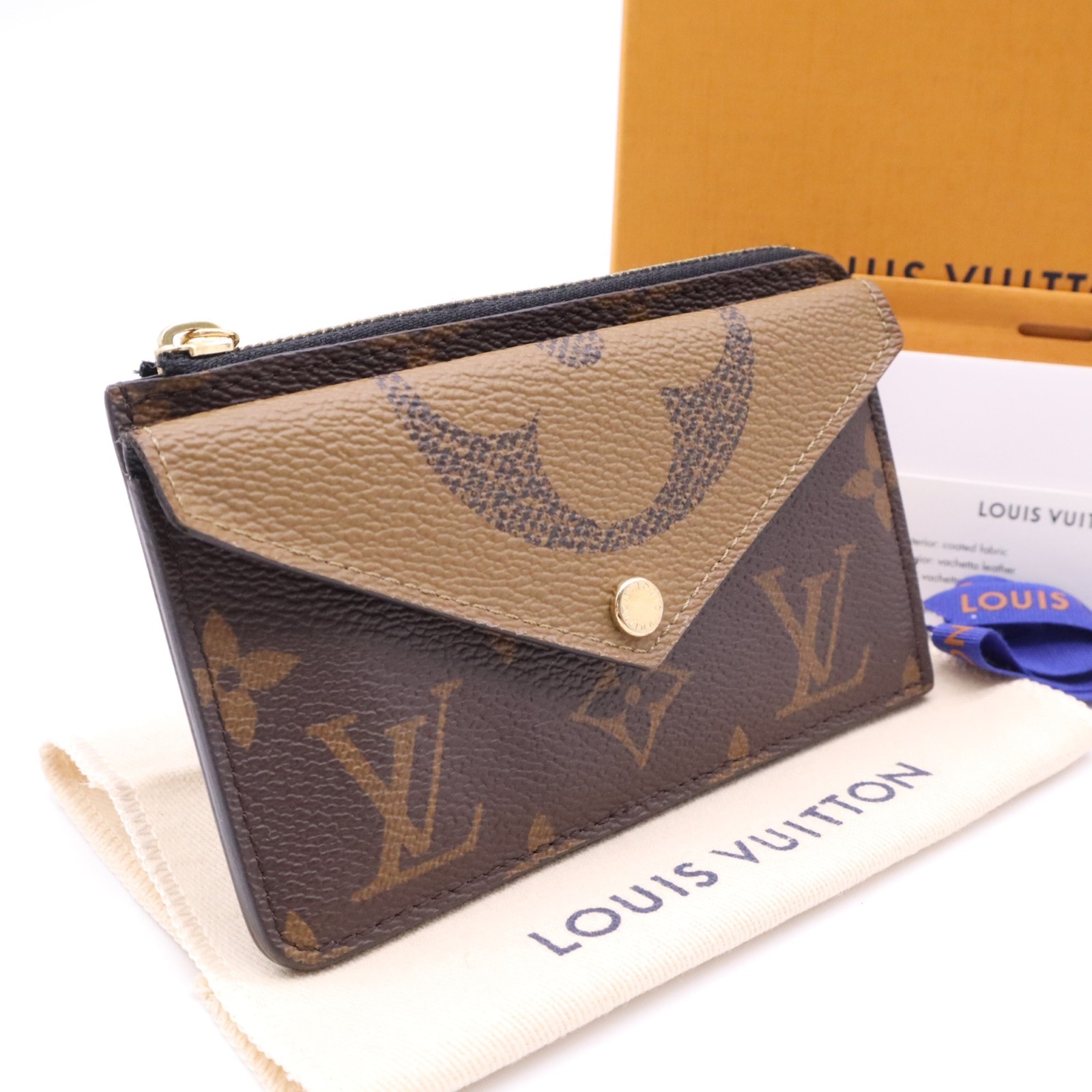 美品 LOUIS VUITTON ルイ・ヴィトン モノグラム ジャイアント リバース ポルト カルト レクト ヴェルソ M81303 コインケース ブラウン ベージュ コーティングキャンバス レディース
