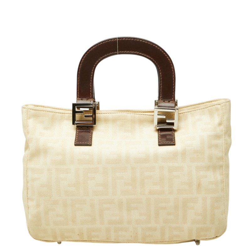 フェンディ ズッカ柄 ハンドバッグ トートバッグ ベージュ系 ブラウン キャンバス レザー ジャガード レディース FENDI 中古