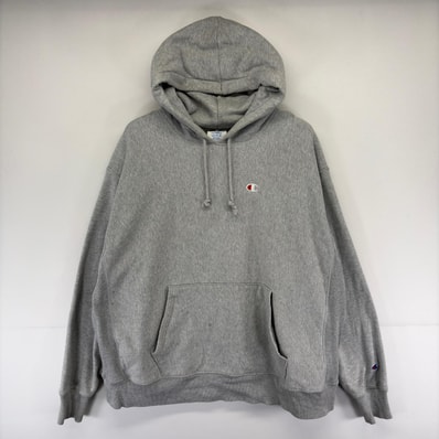 古着 チャンピオン Champion パーカー プルオーバー 大きいサイズ ワンポイントロゴ リバースウィーブ 2XL グレー系 メンズ