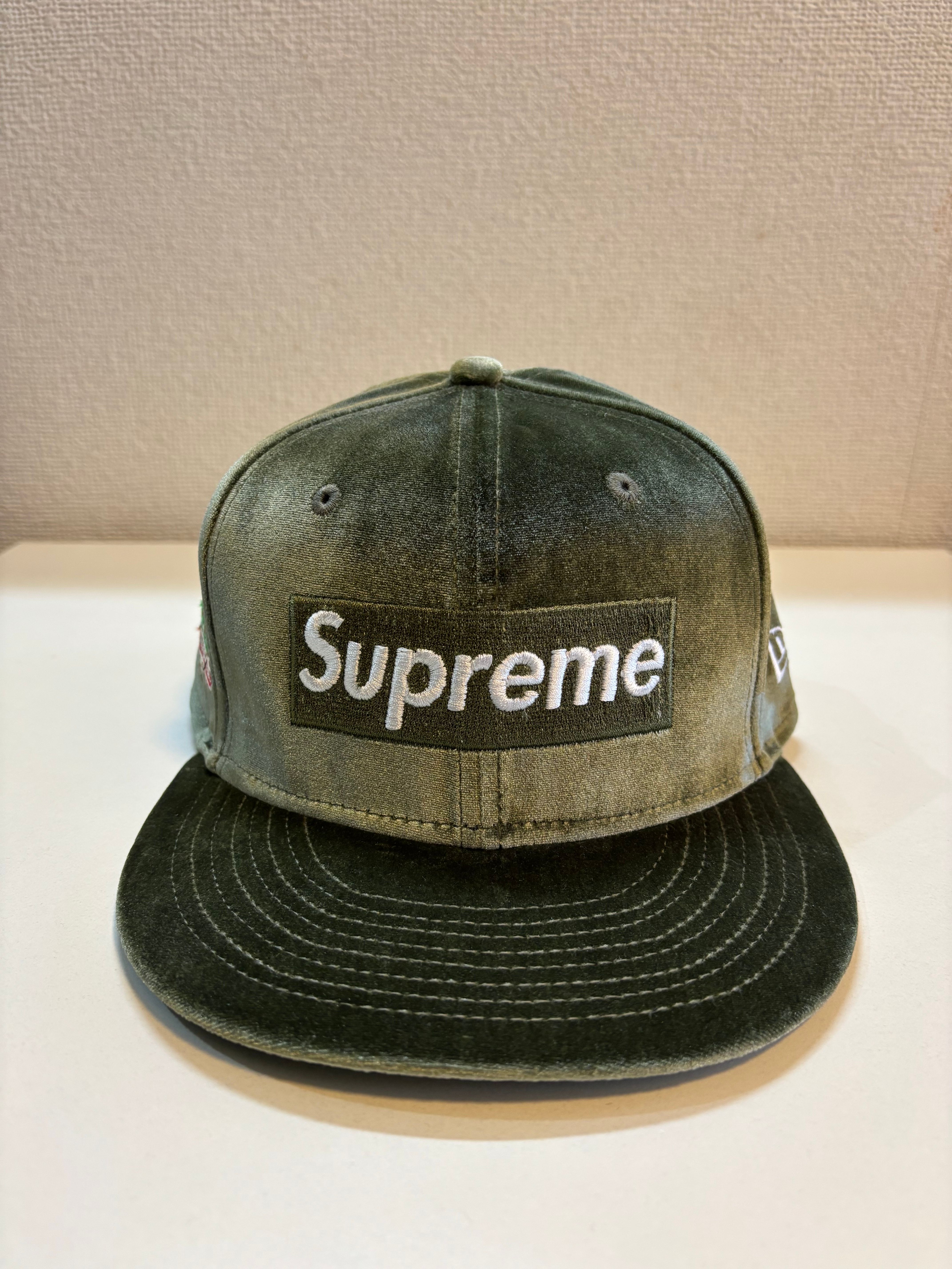 Supreme Velour Box Logo New Era "Olive"