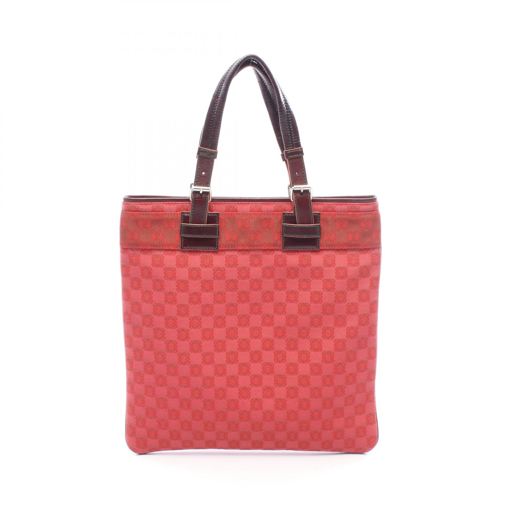 ロエベ LOEWE アナグラム トートバッグ バッグ キャンバス レザー レディース レッド系 / ブラウン系 【中古】