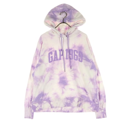美品 GAP ギャップ タイダイ柄 ロゴプリント 長袖 スウェットパーカー M パープル