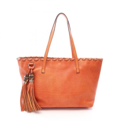 グッチ GUCCI バンブータッセルチャーム付き トートバッグ バッグ レザー レディース オレンジ系 218780 【中古】