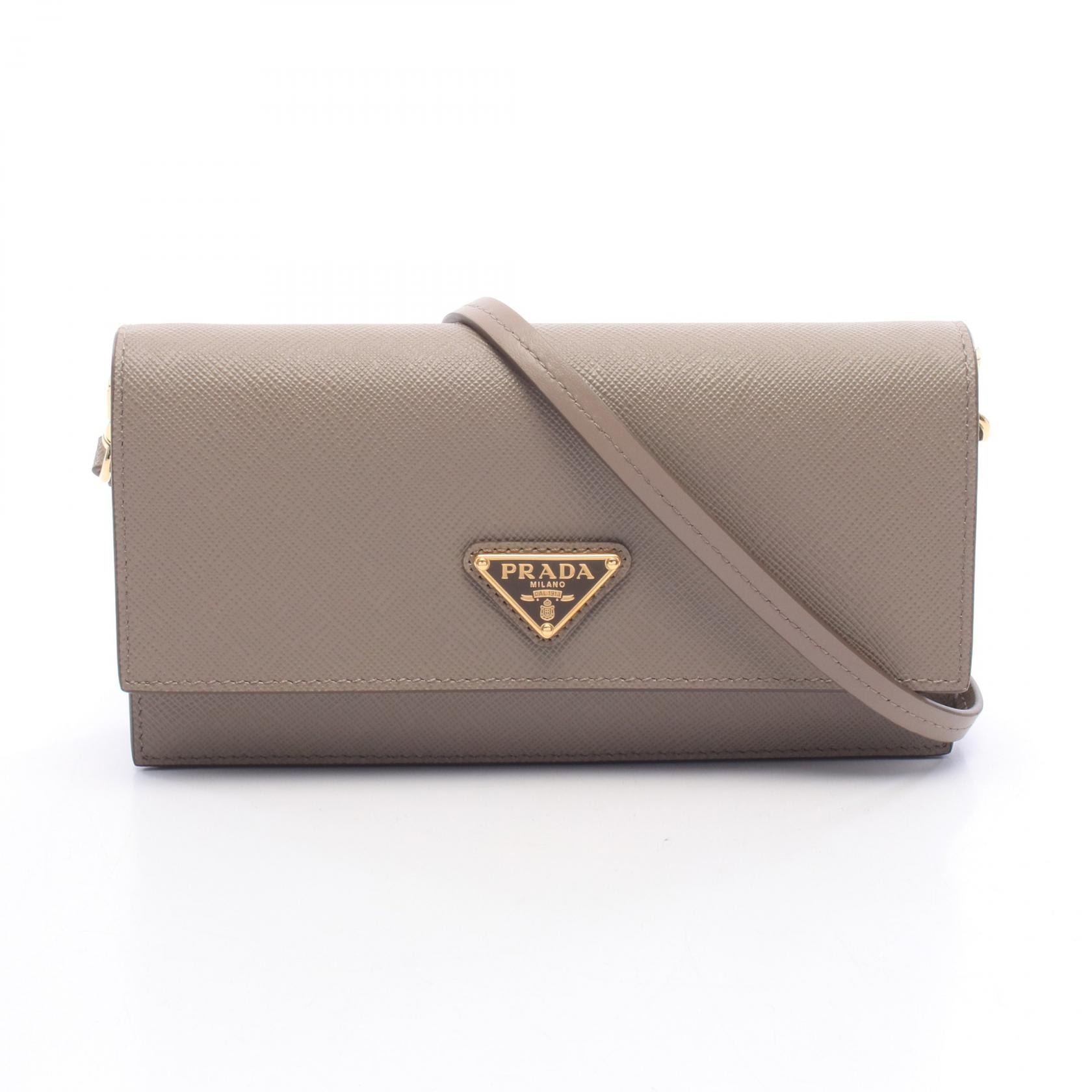 プラダ PRADA SAFFIANO トライアングルロゴ ショルダーバッグ バッグ サフィアーノレザー レディース ベージュ系 1NF059 【中古】