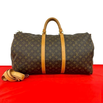 LOUIS VUITTON ルイヴィトン キーポル バンドリエール 55 モノグラム PVC レザー ボストンバッグ ブラウン
52519