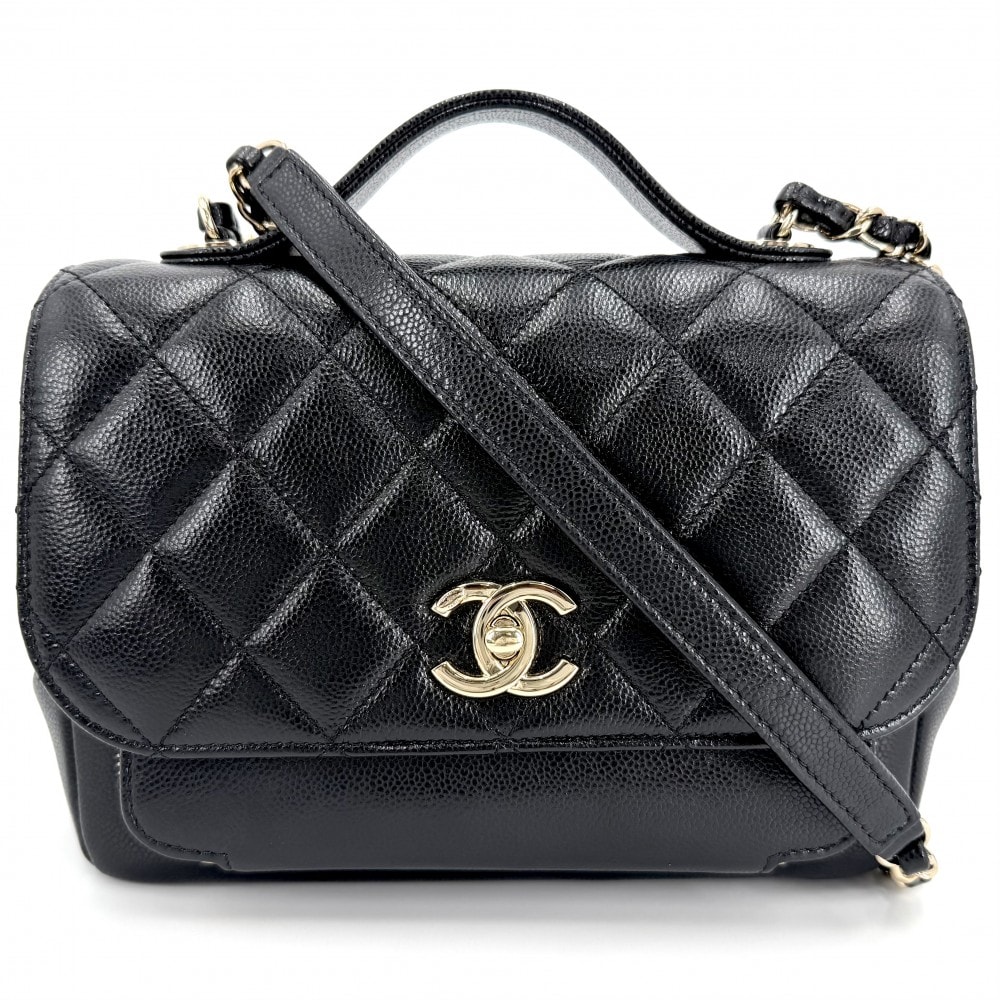 CHANEL シャネル 2WAY マトラッセ ココマーク ハンドバッグ チェーンショルダーバッグ 肩掛け 斜め掛け ビジネスアフィニティ  キャビアスキン   ブラック 黒 ゴールド金具 レディース【中古品】