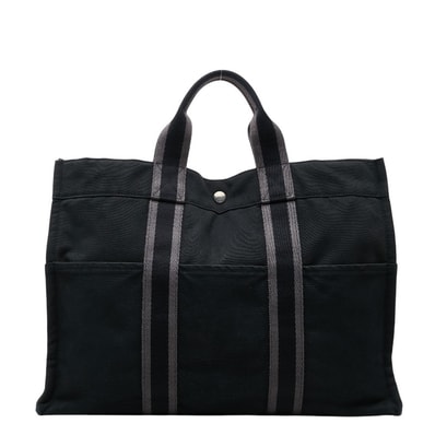 エルメス フールトゥMM トートバッグ ハンドバッグ ブラック グレー キャンバス レディース HERMES 【中古】