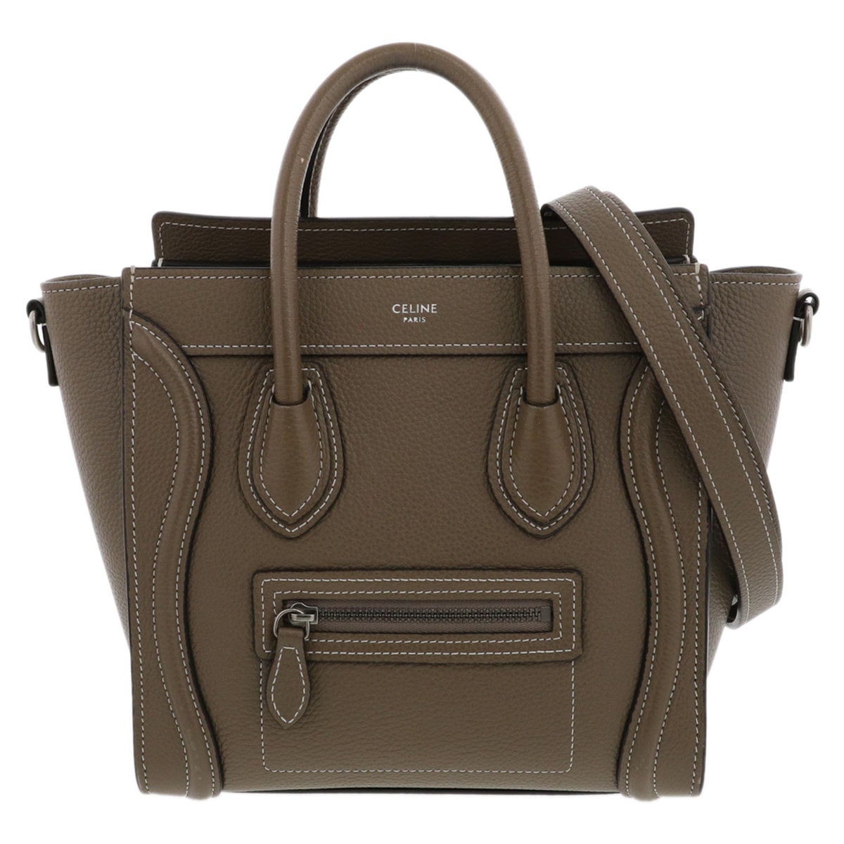 【値下げ】 CELINE セリーヌ 2WAY ラゲージ ナノショッパー ハンドバッグ 168243 レザー グレー グレージュ レディース【中古】