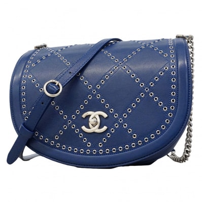 【6fd5326】シャネル ショルダーバッグ チェーンショルダー ココアイレット レザー ブルー シルバー金具【中古】レディース
