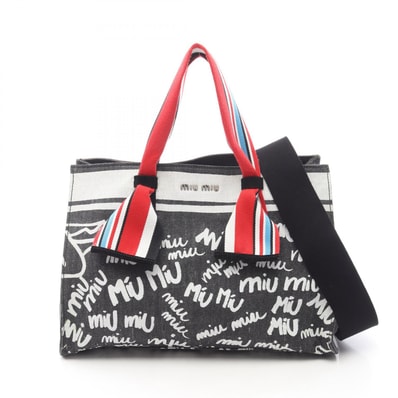 ミュウ ミュウ Miu Miu DENIM LOGO トートバッグ バッグ キャンバス レディース グレー系 / ホワイト系 【中古】
