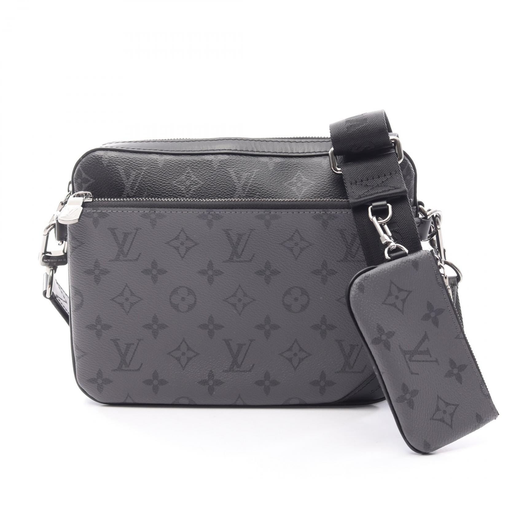 ルイ・ヴィトン LOUIS VUITTON トリオ メッセンジャー モノグラム エクリプス ショルダーバッグ バッグ PVCコーティングキャンバス レザー モノグラム グレー メンズ ブラック系 / グレー系 M69443 【中古】