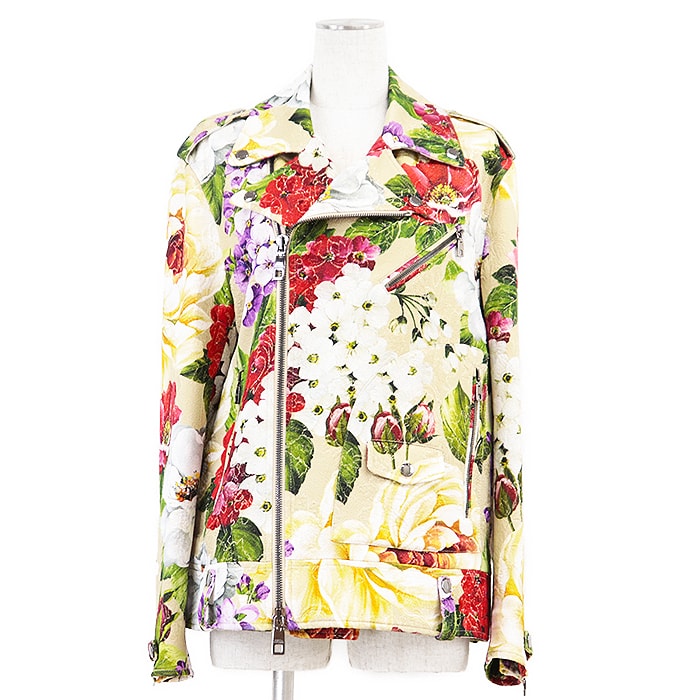 美品 ドルチェアンドガッバーナ ダブルライダース ジャガード 花柄 ジャケット レディース マルチカラー 40 DOLCE&GABBANA