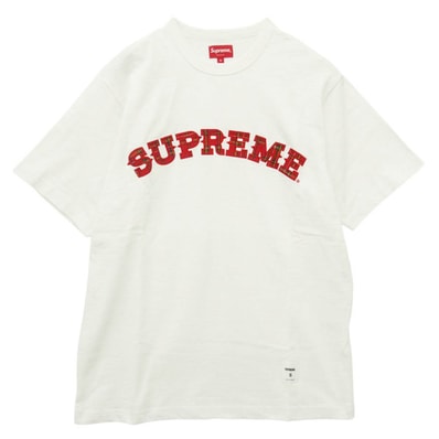 Supreme シュプリーム 20AW Plaid Applique S/S Top アップリケ アーチロゴ チェック 半袖 Tシャツ ホワイト系 S【中古】