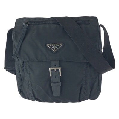 美品 PRADA プラダ テスート 三角ロゴプレート ブラック 黒 シルバー金具 ナイロン レザー/ ショルダーバッグ メッセンジャーバッグ 601003 【中古】