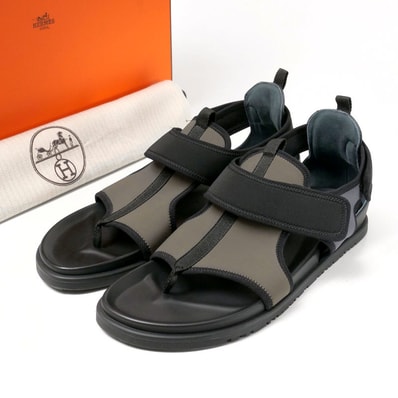 ■未使用品■HERMES エルメス ジョルノ サンダル サイズ44 トングサンダル 靴 カーキ / ブラック イタリア製 20250327/RA3863