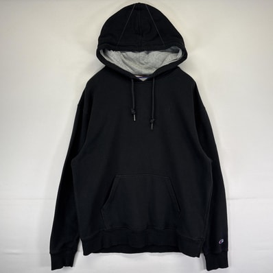 古着 チャンピオン Champion パーカー スウェット プルオーバー ワンポイントロゴ フーディ L ブラック メンズ